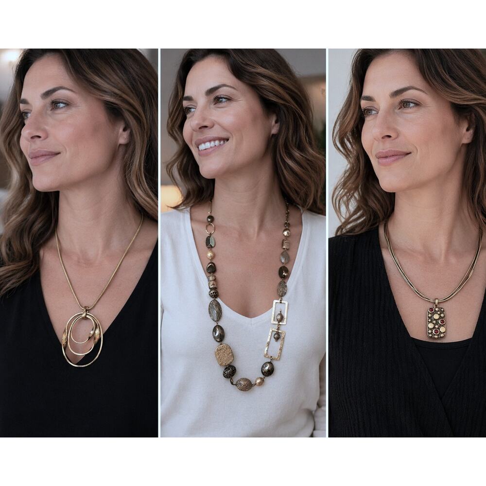 Statement Necklace Bundle – Silver + Mixed Materials | 3 Pieces